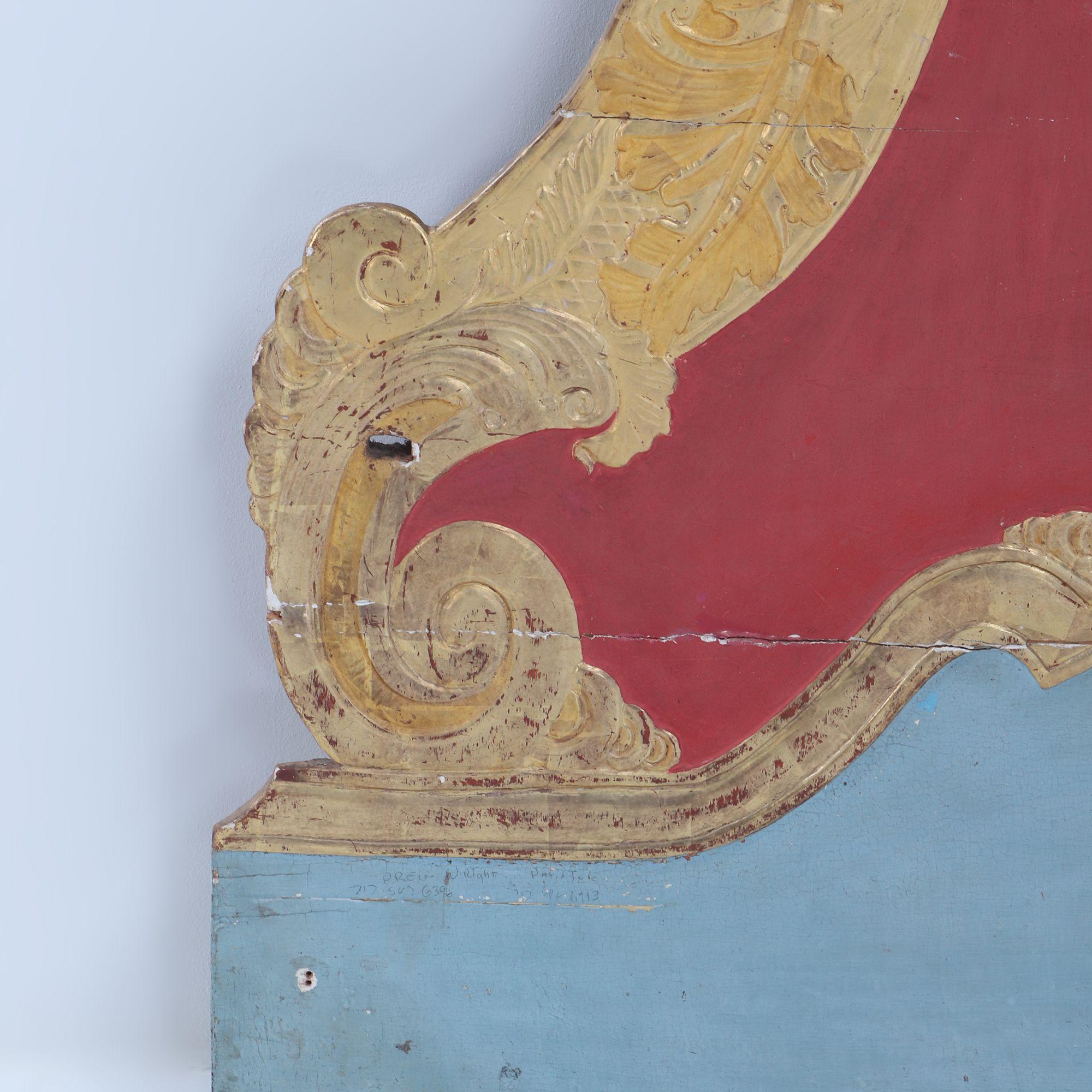 Wood 18th C gilt and painted queen headboard For Sale