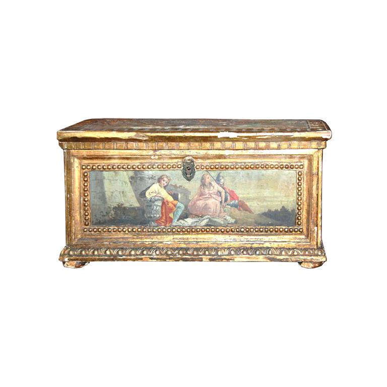 Siglo XVIII Caja de madera dorada y pintada