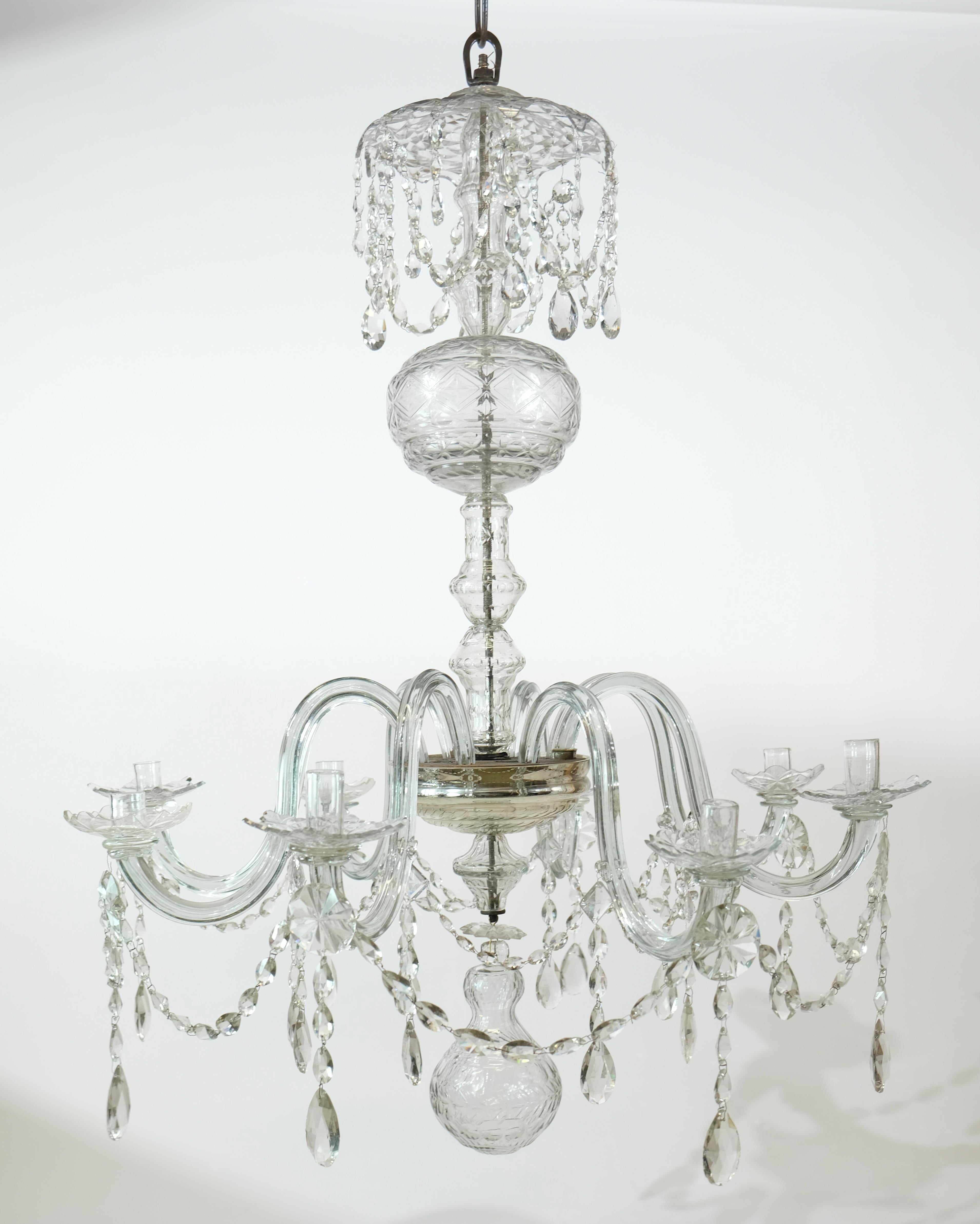 George III 18th C Glassarm Chandelier, Probably English For Sale