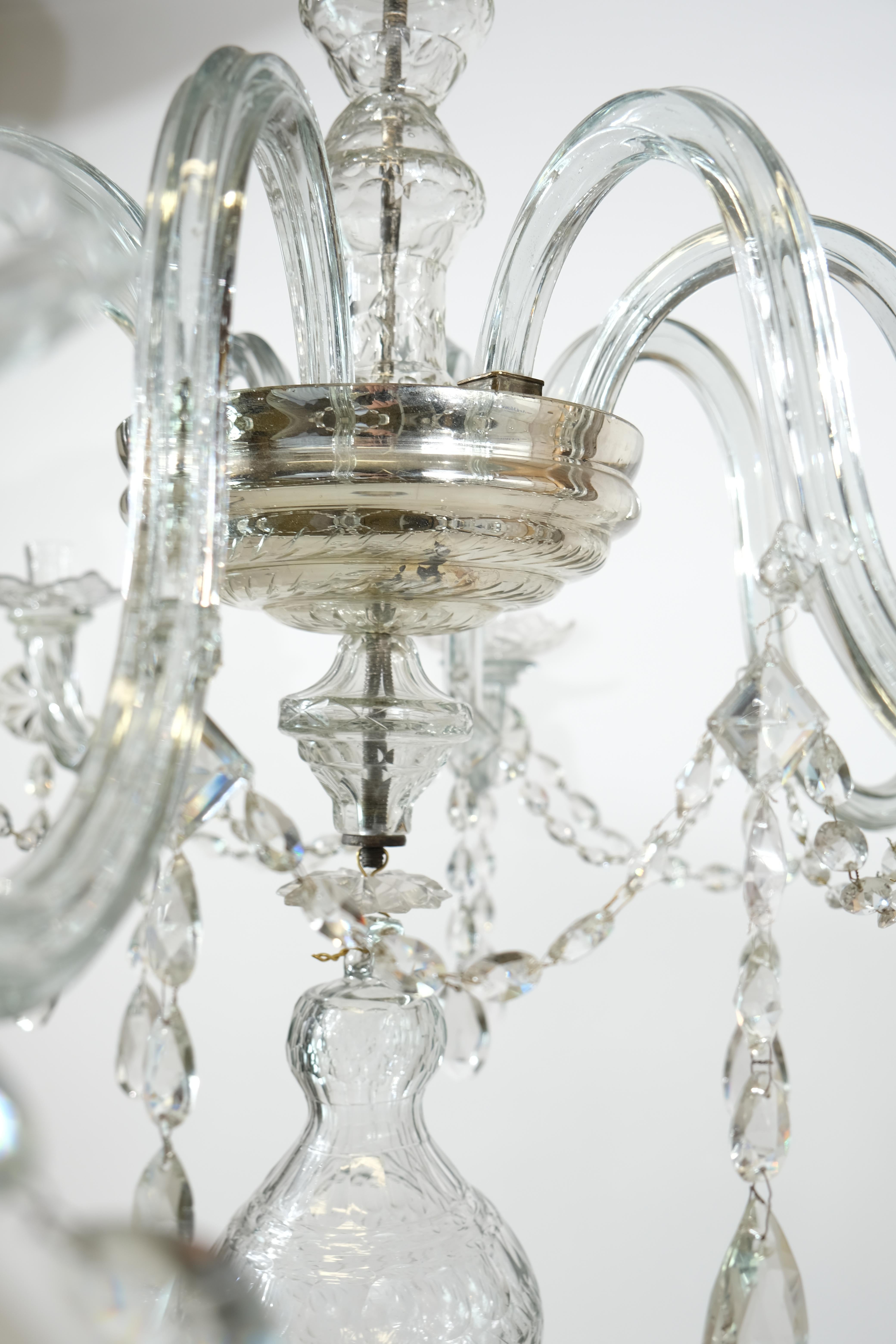 Crystal 18th C Glassarm Chandelier, Probably English For Sale