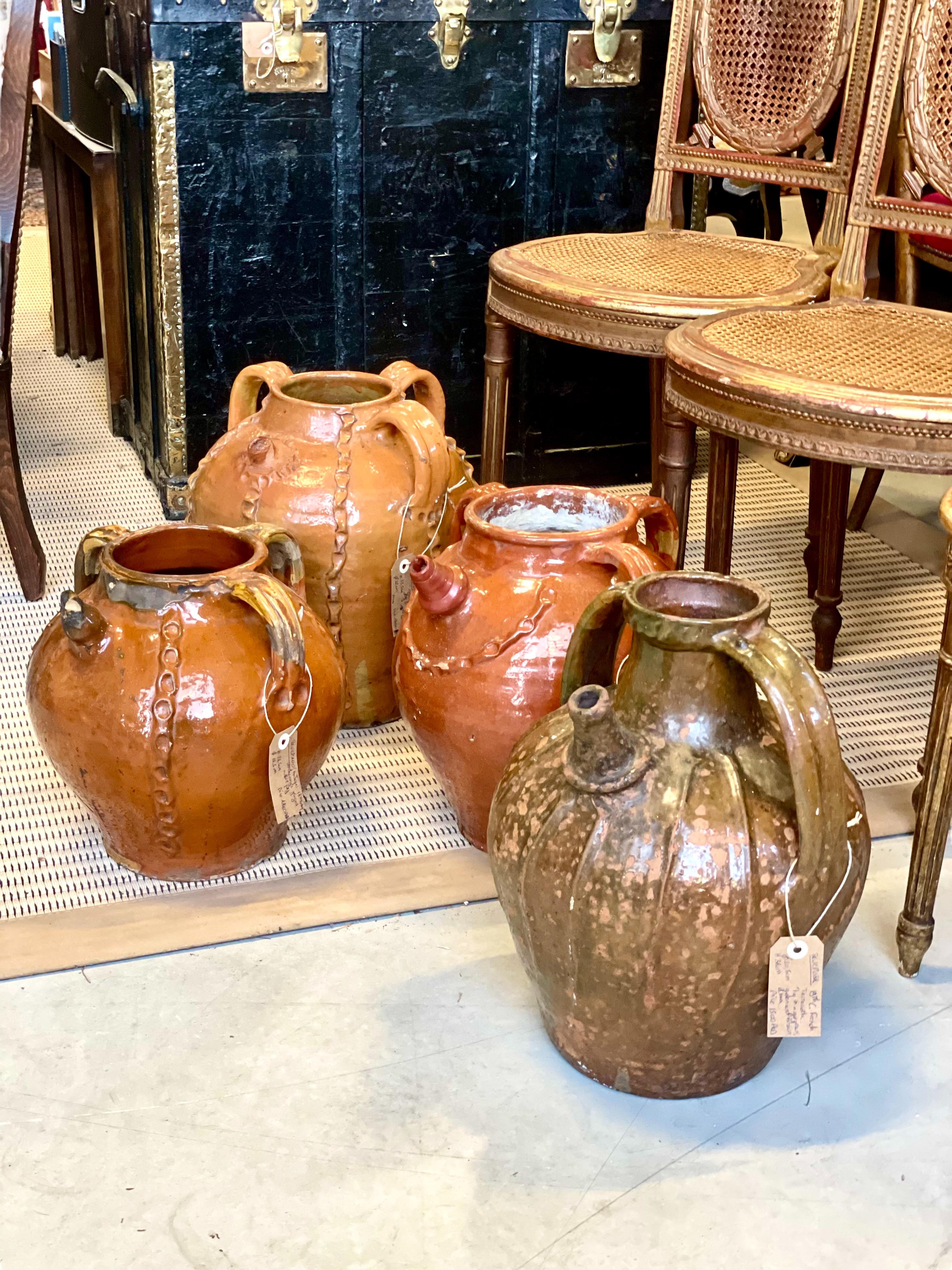 18th Century French Glazed Walnut Oil Jug with Three Handles For Sale 4