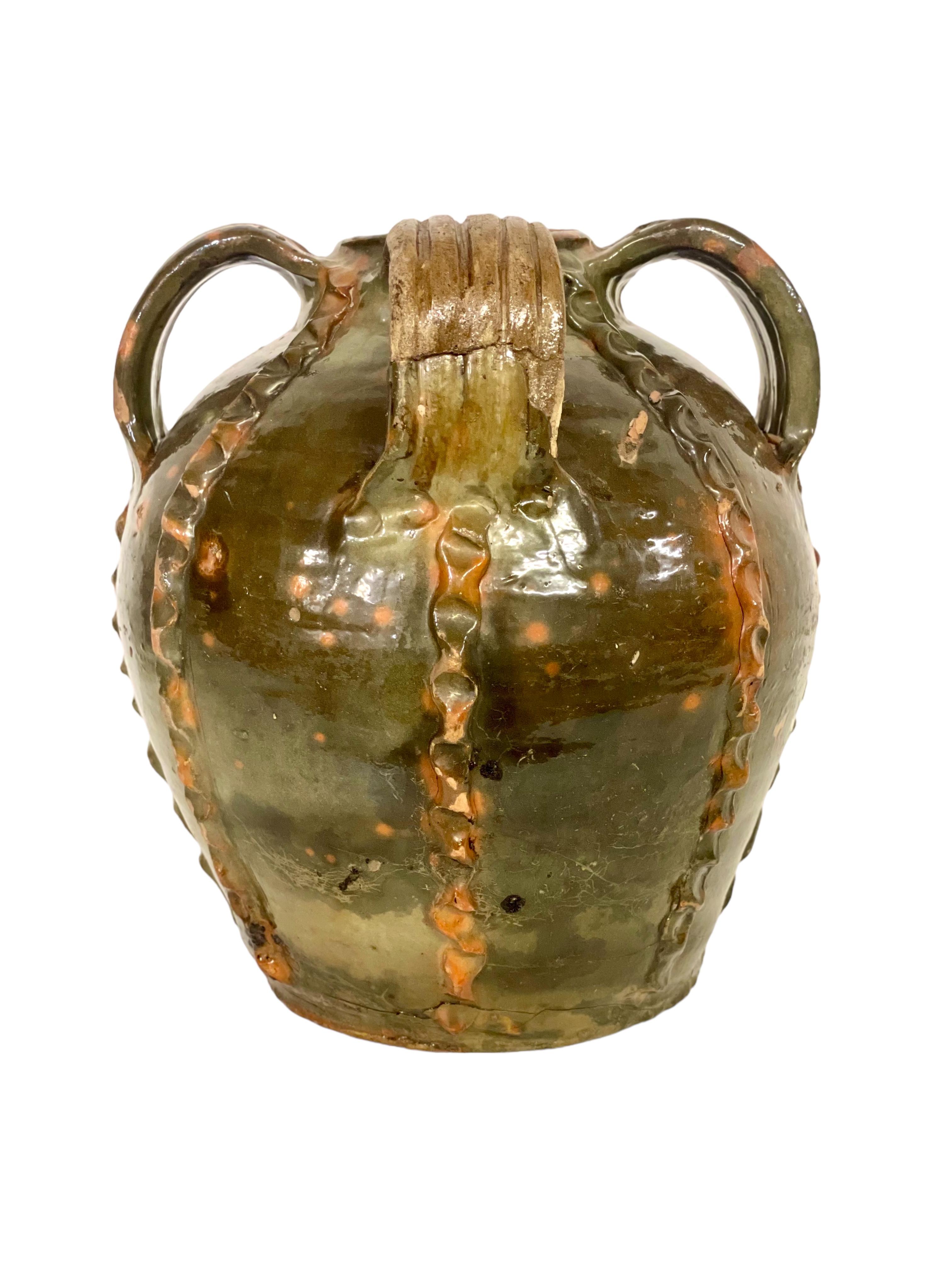 18th Century French Green Glazed Walnut Oil Jar  For Sale 5