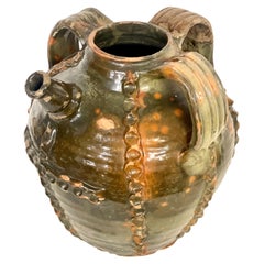 18th Century French Green Glazed Walnut Oil Jar 