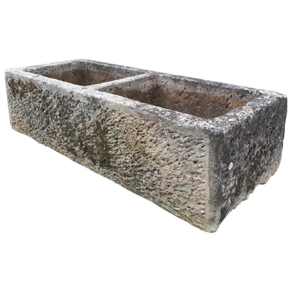 Hand carved stone container fountain basin trough planter sink antiques LA CA . This Large exquisite 18th century water fountain basin of hand carved stone. this double trough could be installed with a simple bronze spout or a carved stone fountain