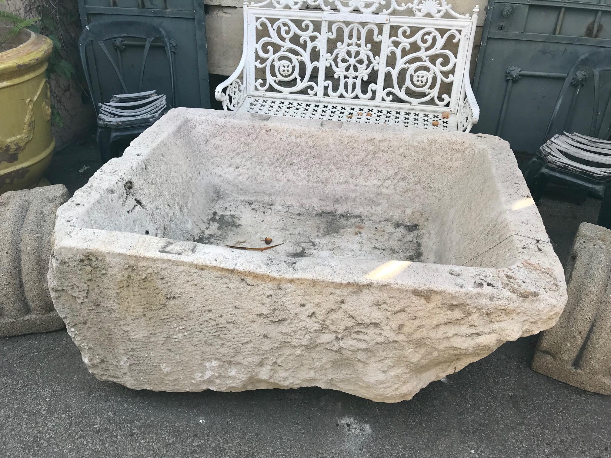 Hand Carved Stone Container Fountain Basin Tub Planter Container Trough antiques In Good Condition In West Hollywood, CA