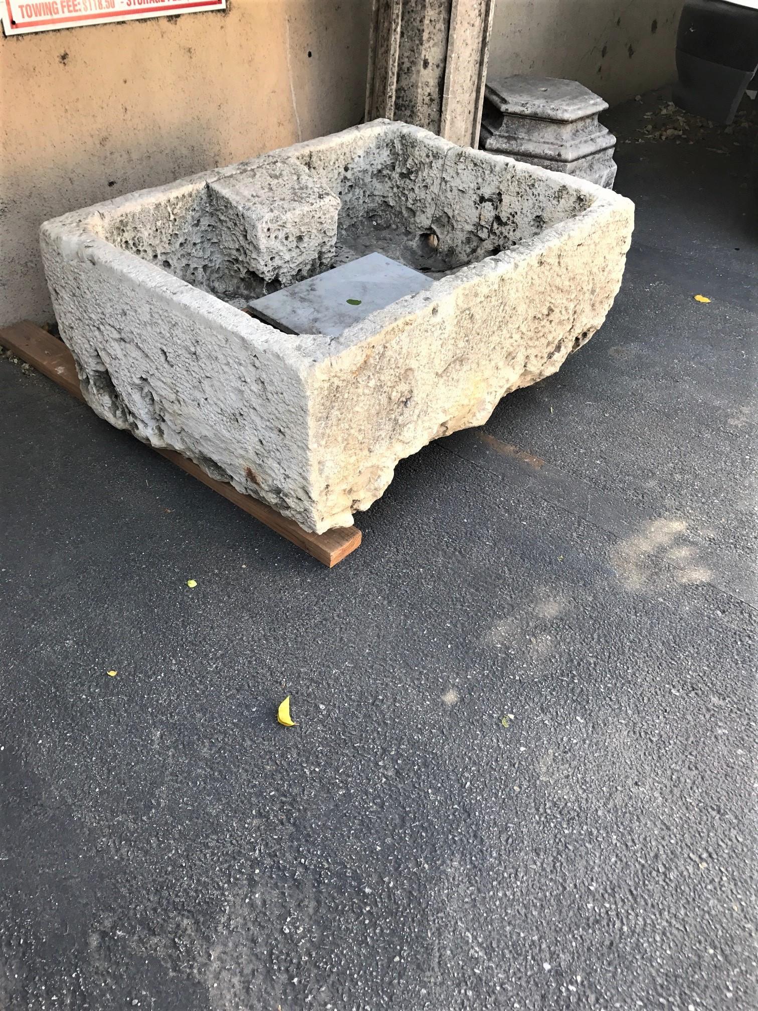 Hand Carved Stone Container Trough Farm Sink Fountain Basin Antiques LA Fire Pit In Good Condition For Sale In West Hollywood, CA