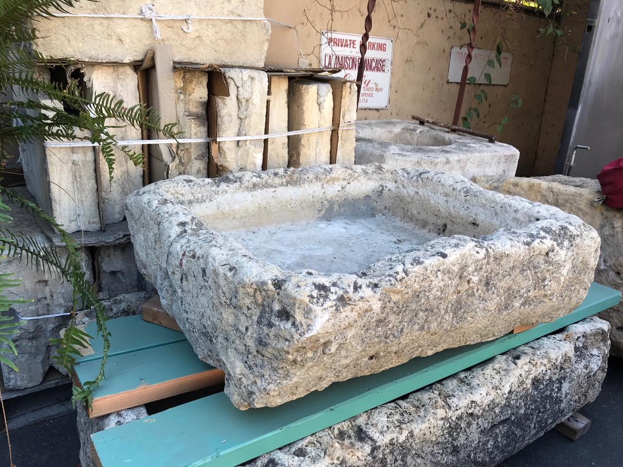 Hand-Carved Hand Carved Stone Farm Sink Container Basin Planter Fountain Trough Antique LA For Sale