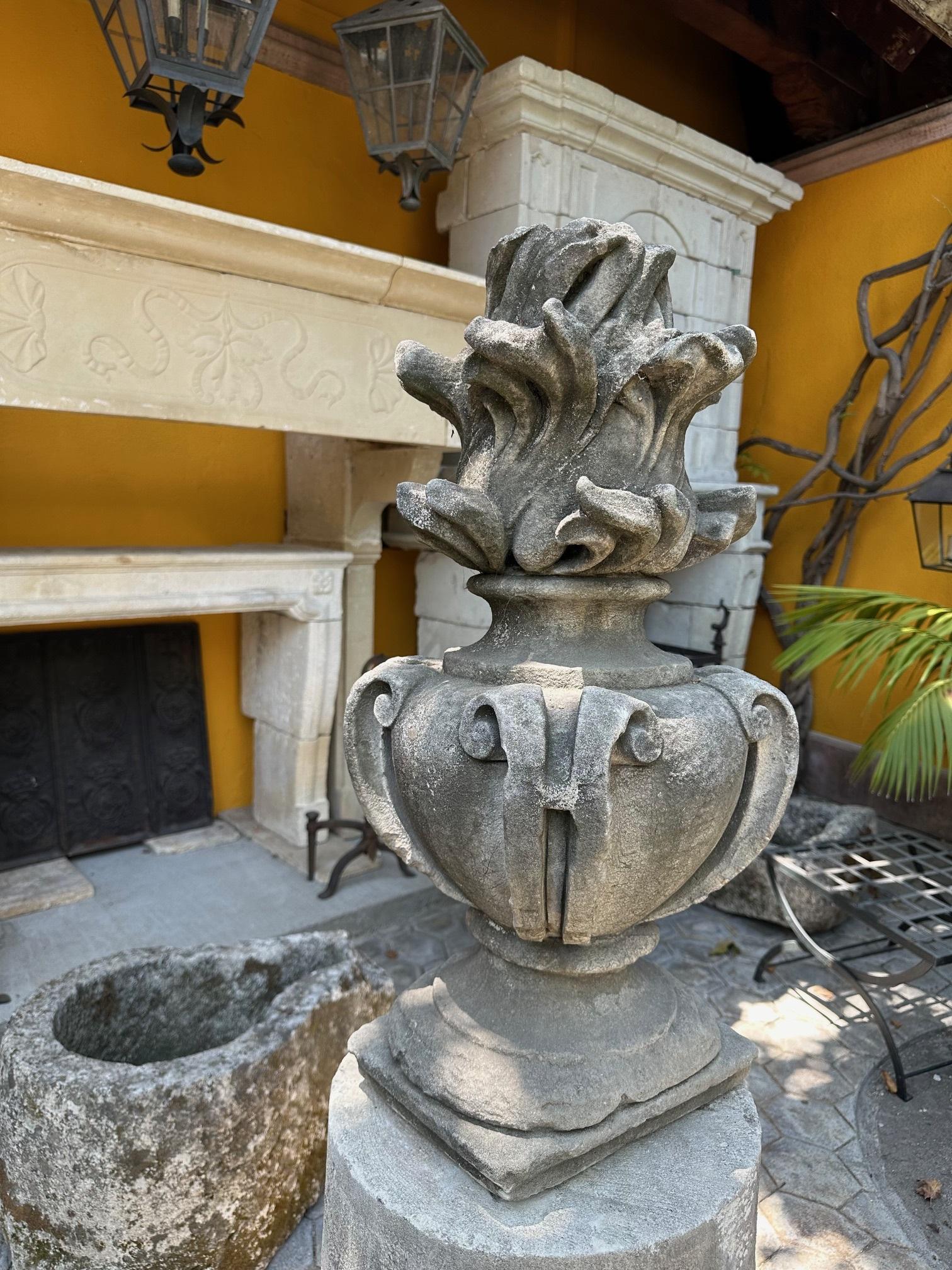 18th C. Hand Carved Stone Finial Decorative Architectural Element Antique Flame For Sale 9