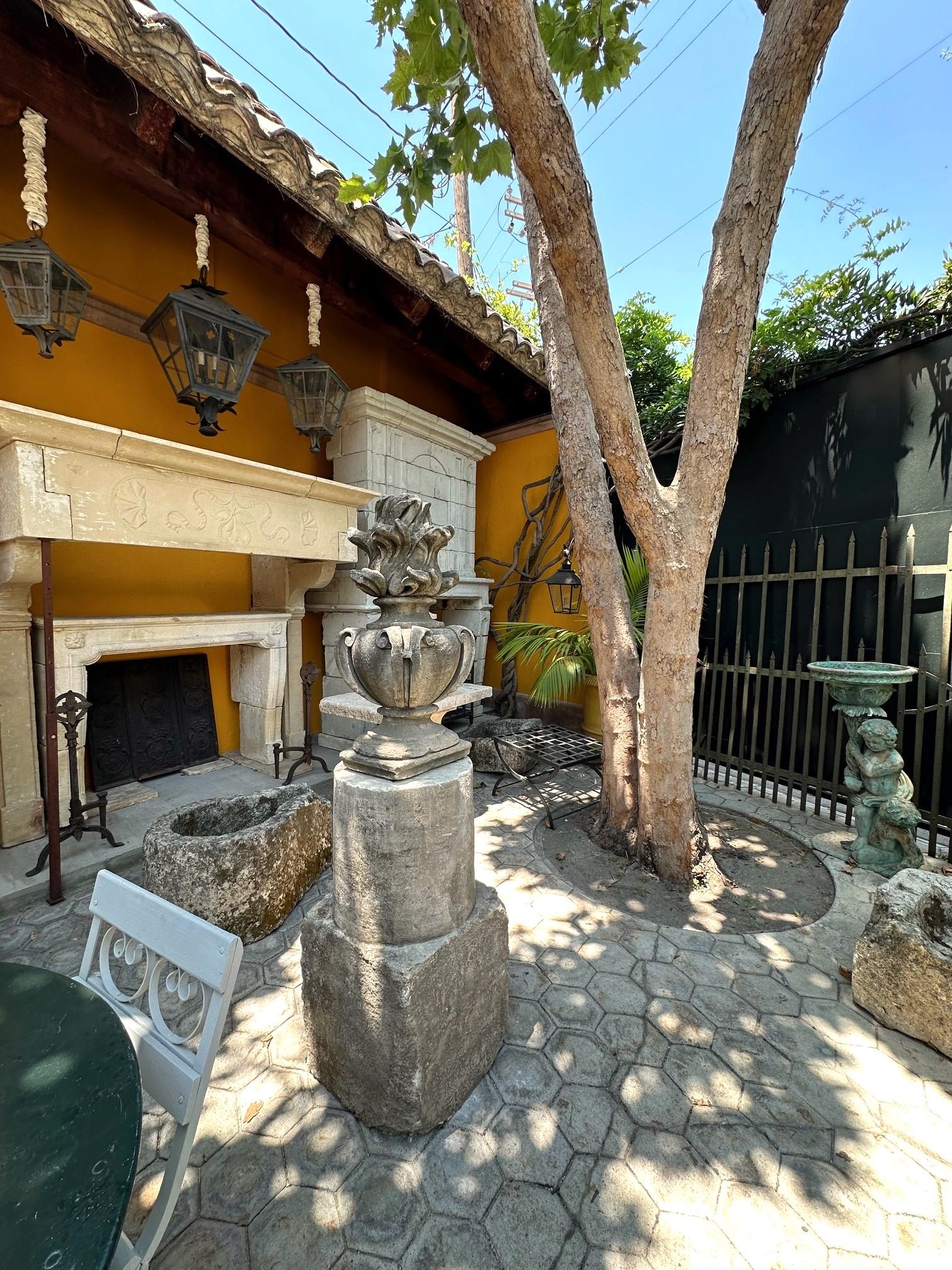 18th C. Hand Carved Stone Finial Decorative Architectural Element Antique Flame . Large Center piece 18th century Hand Carved Stone flambeau Flame finial to mount on garden post by a  gate or simply using it as beautiful decorative element in an