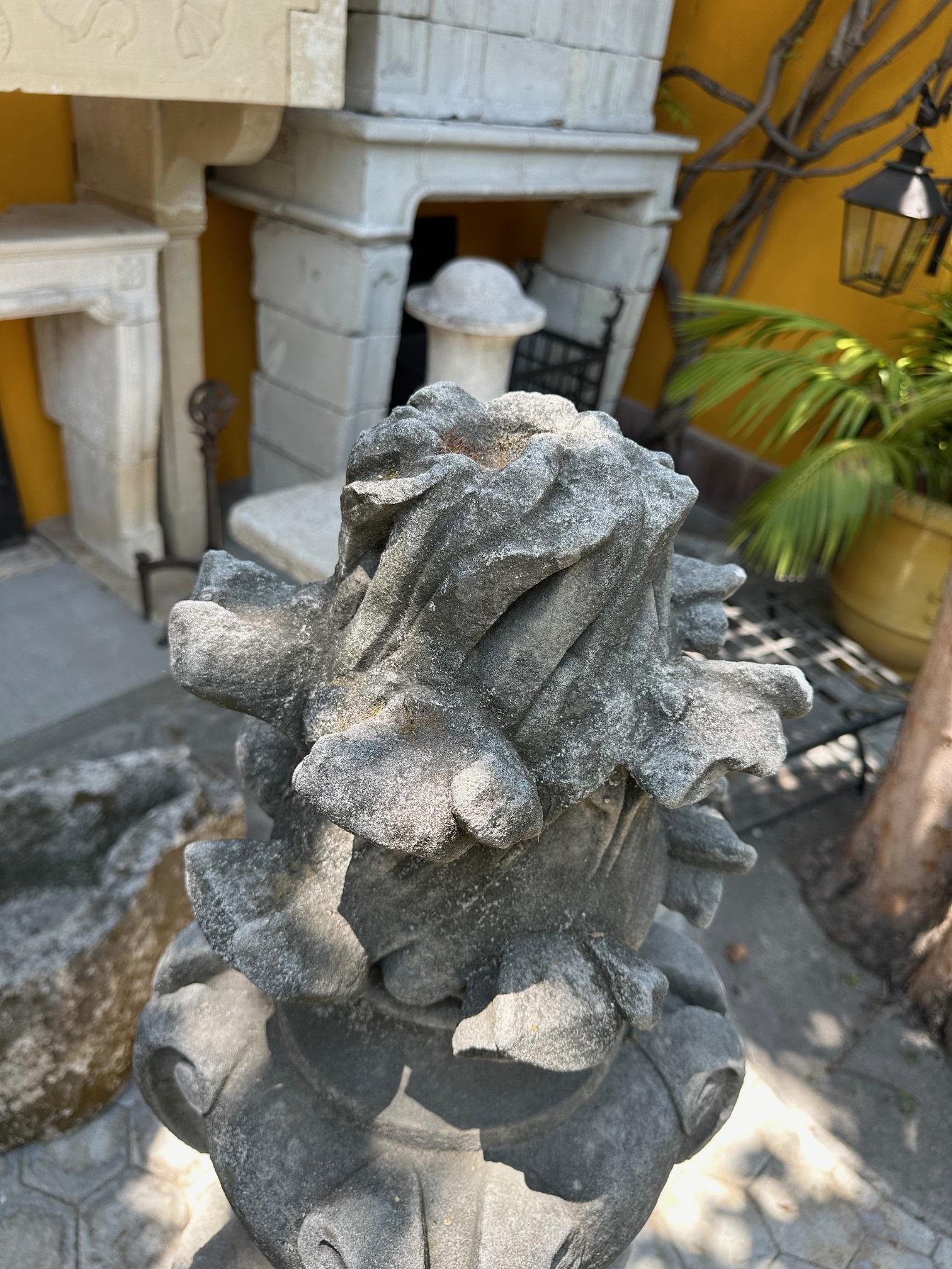 18th C. Hand Carved Stone Finial Decorative Architectural Element Antique Flame For Sale 3