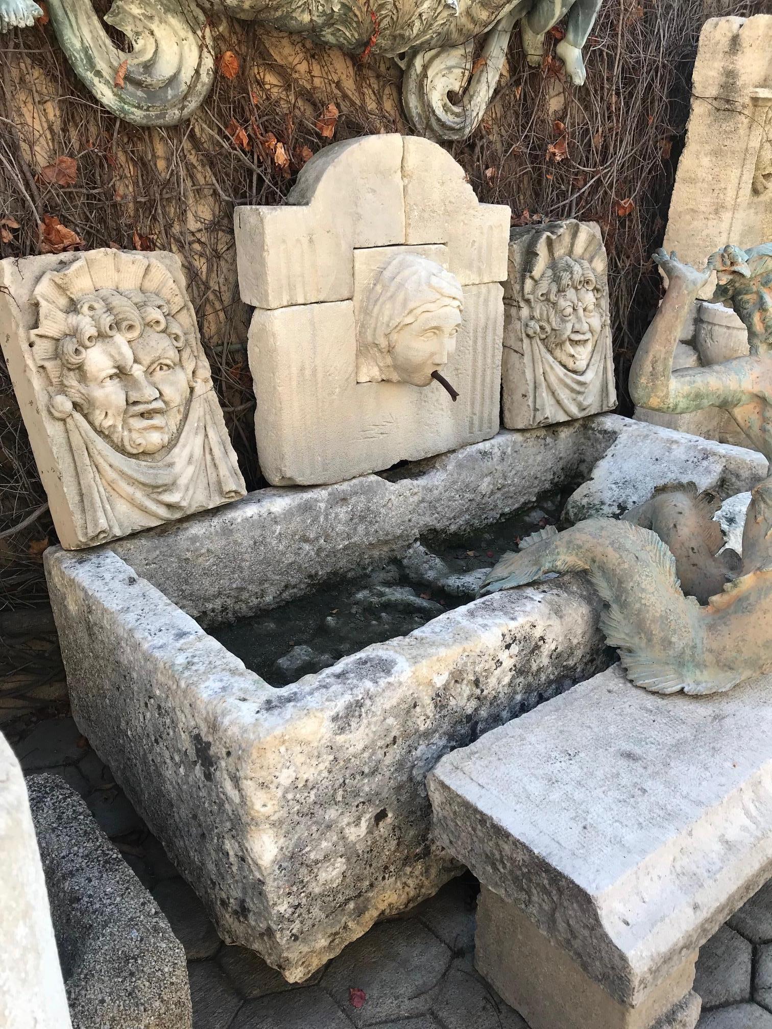 Hand Carved Stone Trough Fountain Basin Planter Container sink antique fire pit In Good Condition In West Hollywood, CA