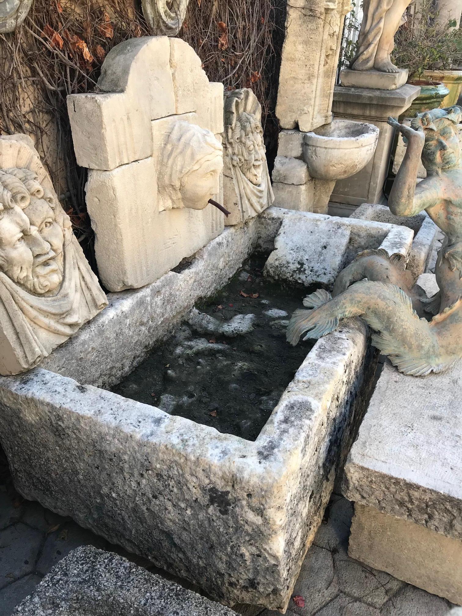 18th Century and Earlier Hand Carved Stone Trough Fountain Basin Planter Container sink antique fire pit