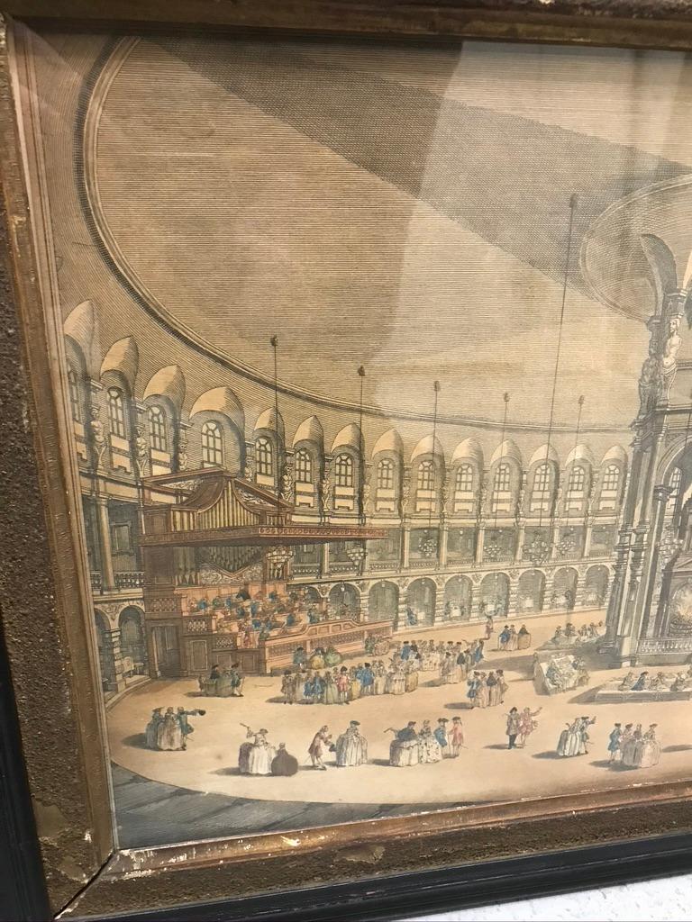 Engraved 18th C Hand Colored Engraving of The Rotunda at Ranleagh Gardens After Canaletto For Sale