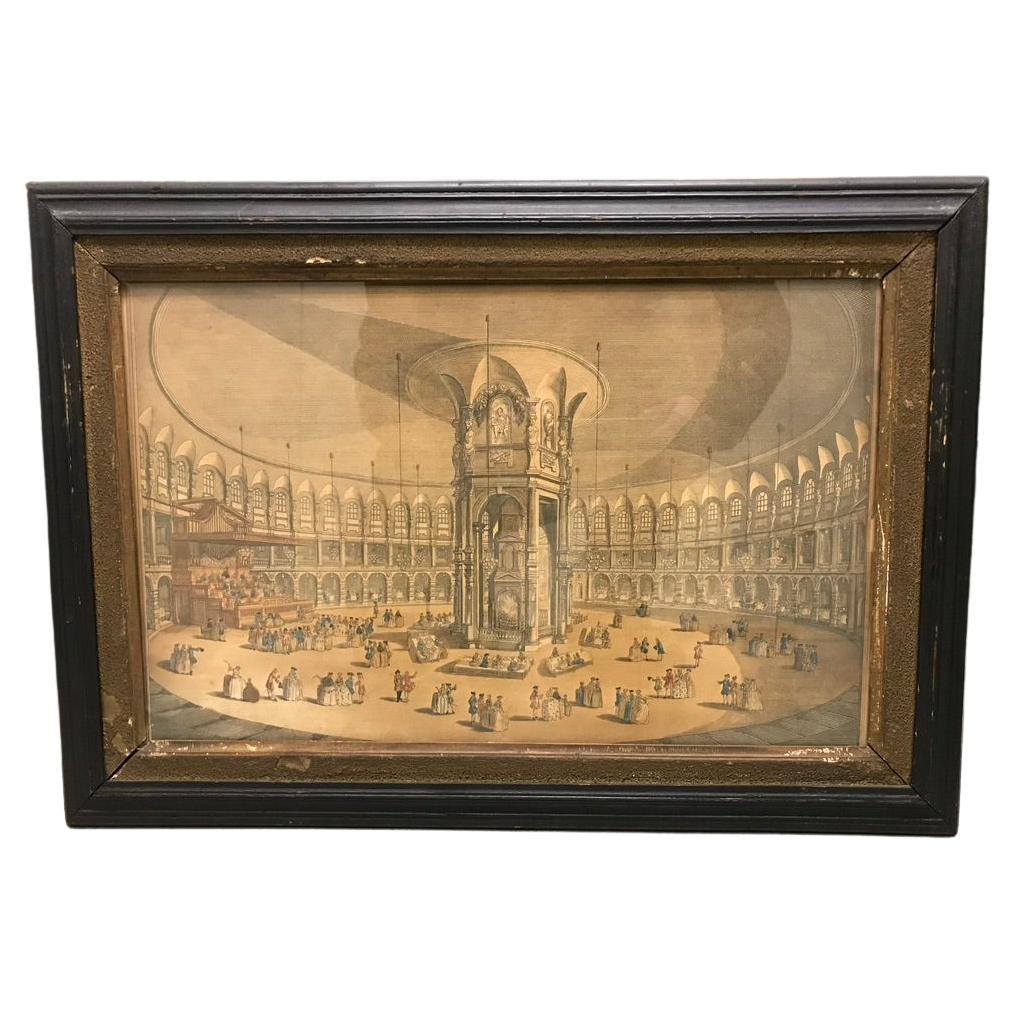 Gravure colorée à la main de la Rotunda aux jardins de Ranleagh d'après Canaletto, 18e siècle en vente