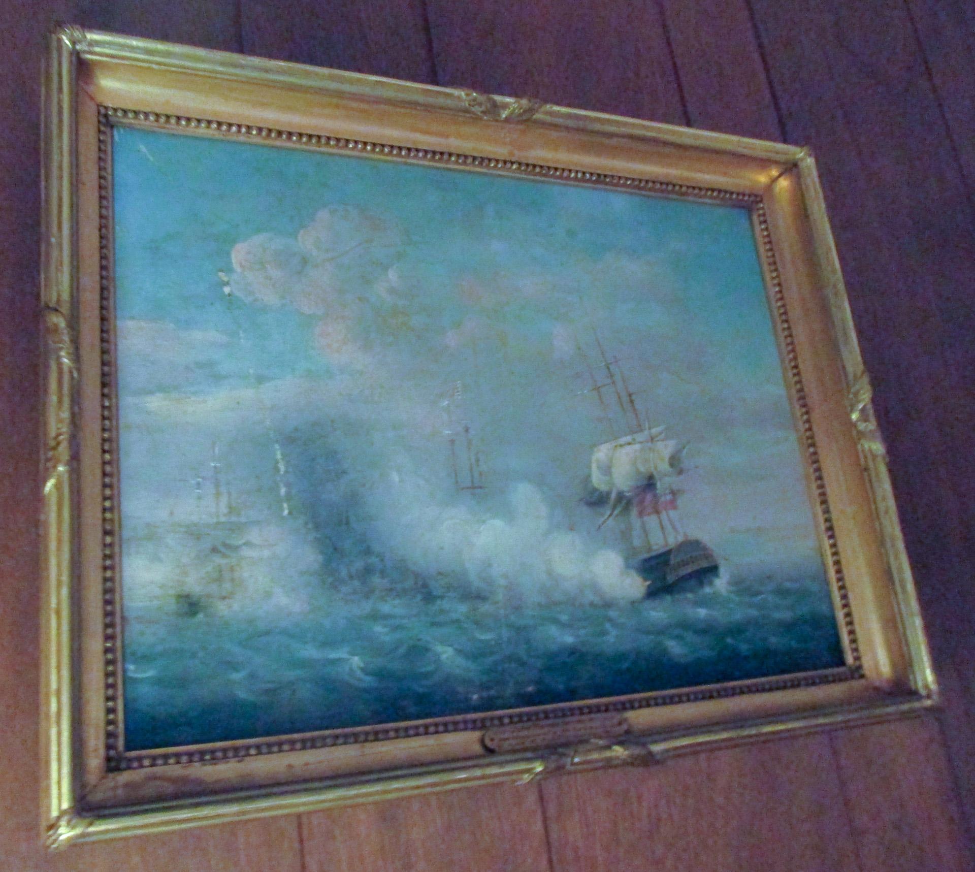 George III 18th c Historical English India Naval Battle Oil Painting by John Thomas Serres For Sale