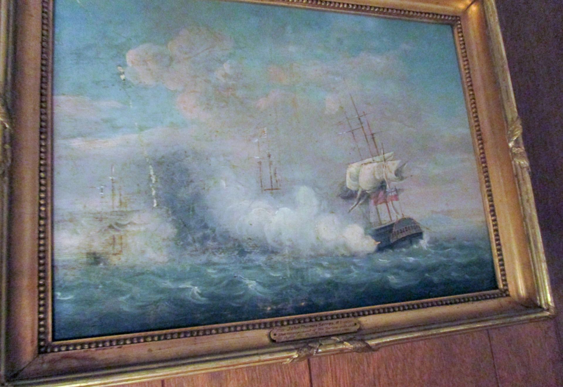 18th c Historical English India Naval Battle Oil Painting by John Thomas Serres For Sale 3