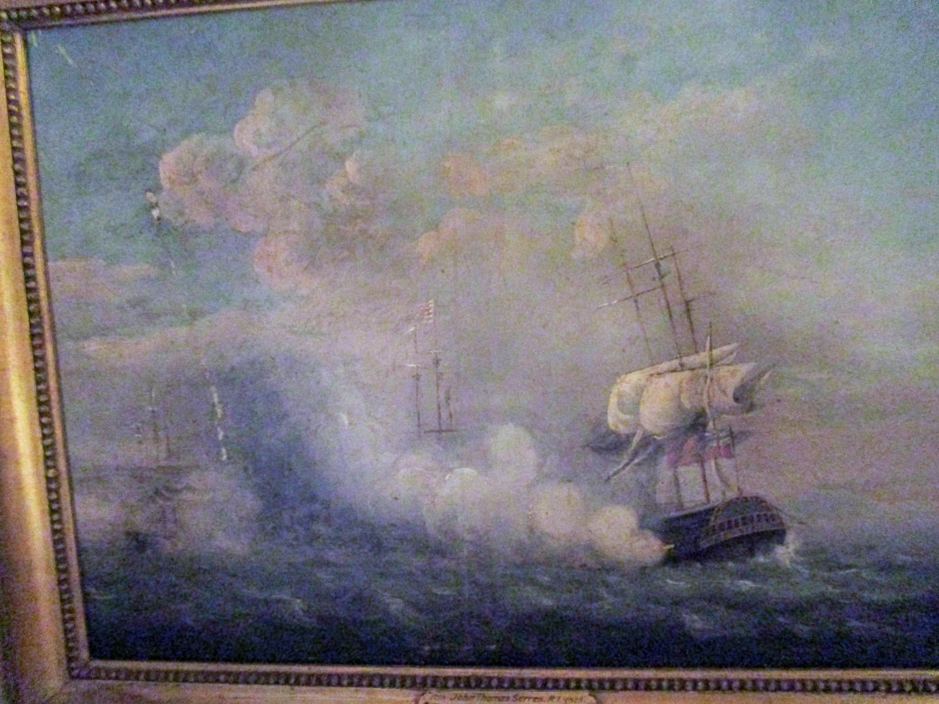 18th c Historical English India Naval Battle Oil Painting by John Thomas Serres For Sale 6