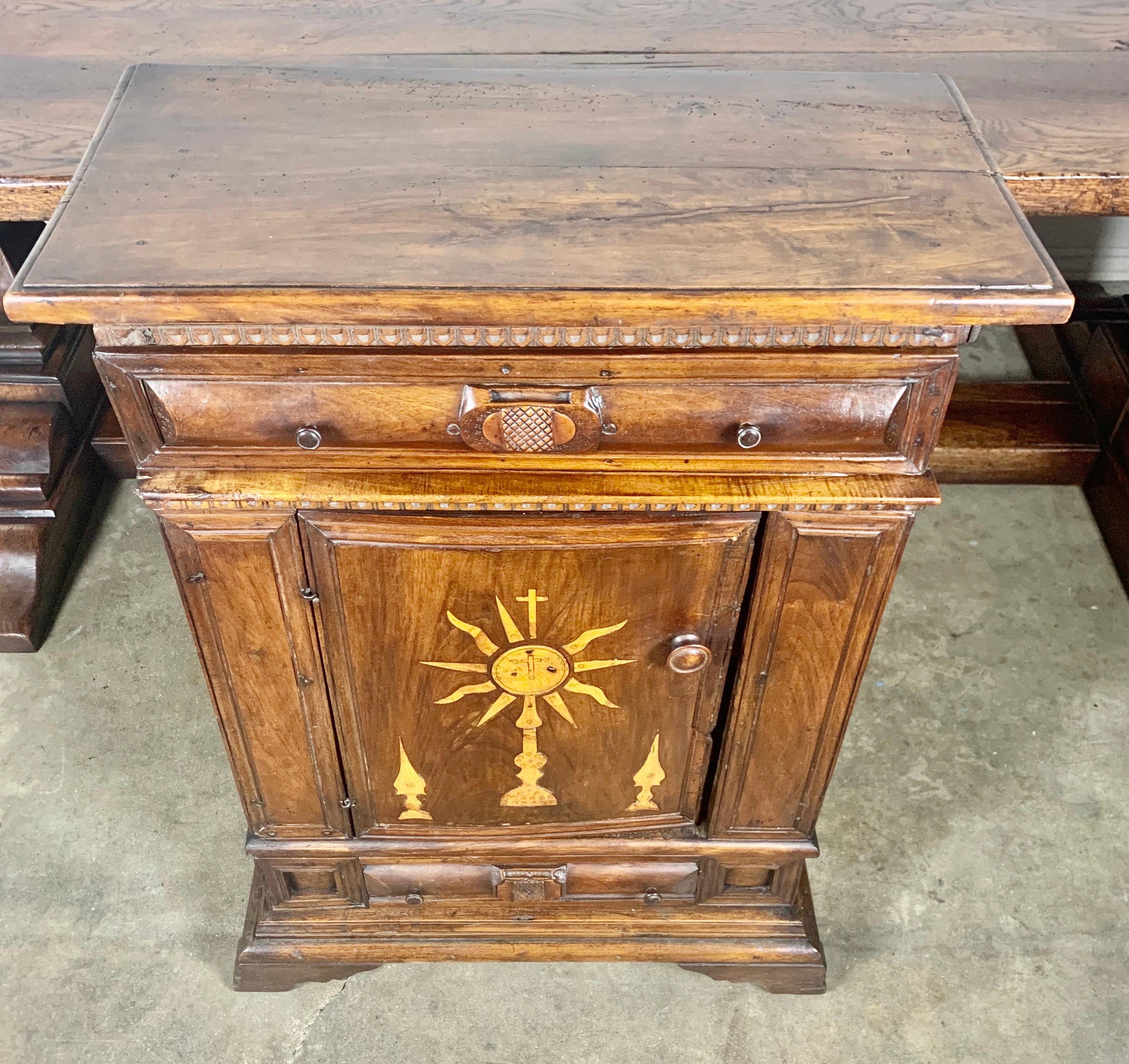 18th Century Inlaid Italian Credenza In Distressed Condition For Sale In Los Angeles, CA