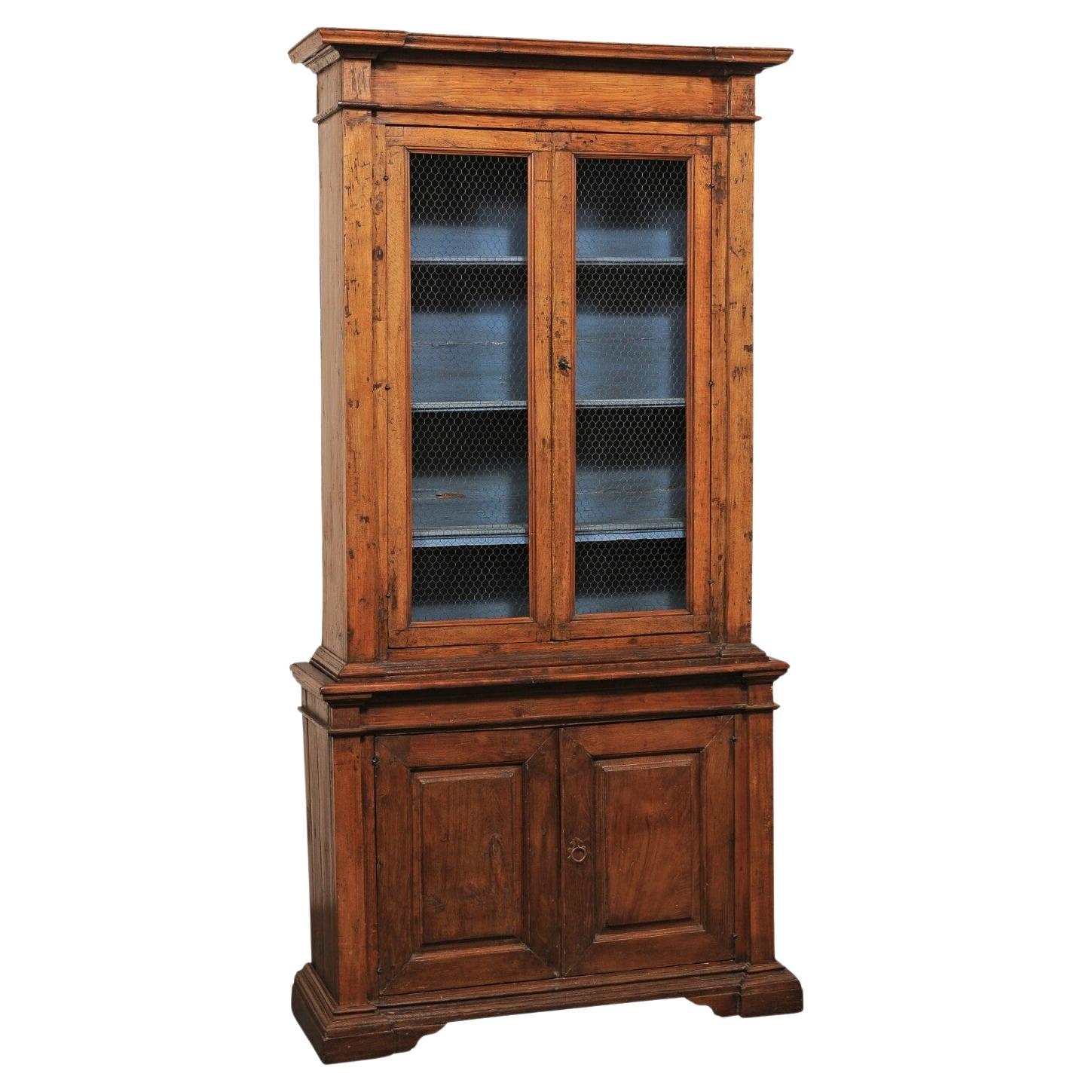 18th C. Italian 7.75 Ft Tall Display 
Storage Cabinet w/Wire-Front Doors