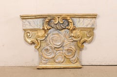 18th C. Italian Architectural Carved, Faux-Marble Painted & Gilt Wood Plaque
