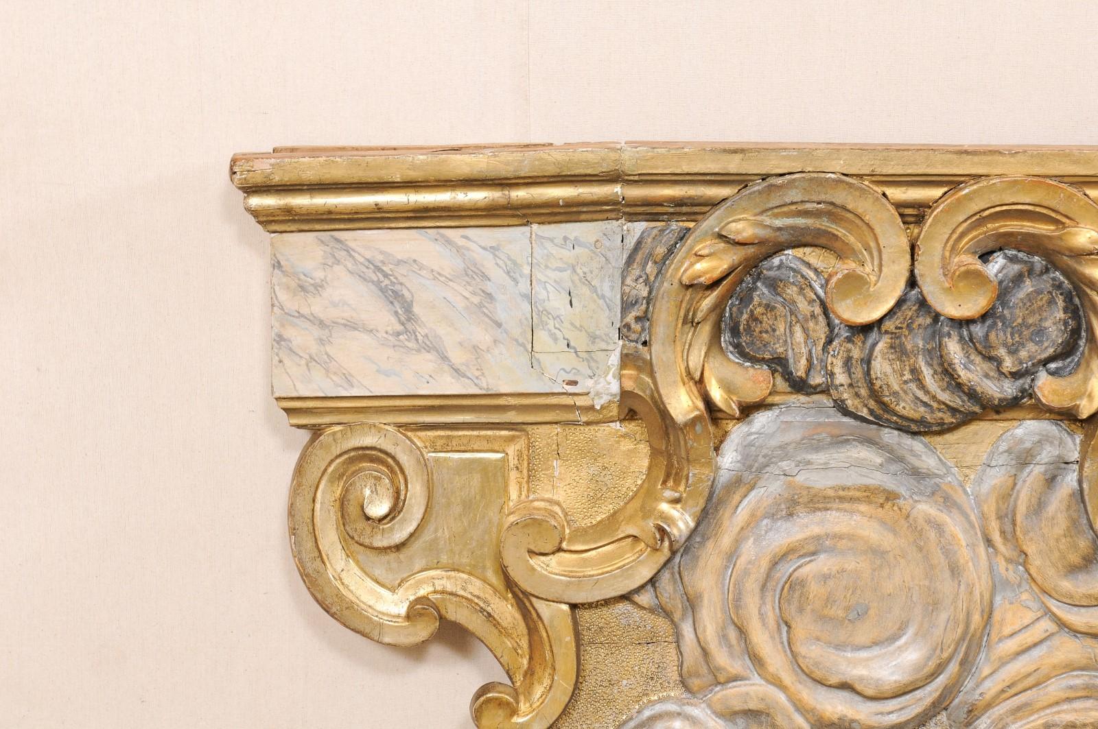 18th C. Italian Architectural Carved, Faux-Marble Painted & Gilt Wood Plaque In Good Condition For Sale In Atlanta, GA