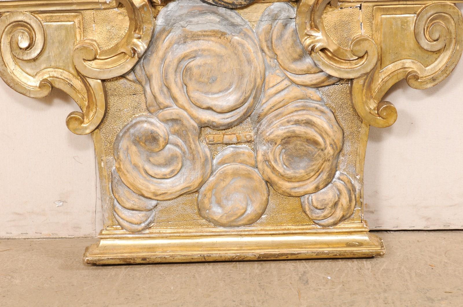 18th C. Italian Architectural Carved, Faux-Marble Painted & Gilt Wood Plaque For Sale 1