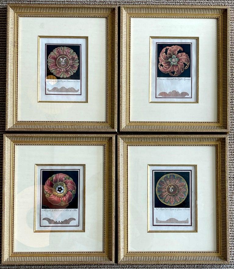 Glass  18th C. Italian Architectural Engravings of Rosettes by CarloAntonini Set of 4 For Sale