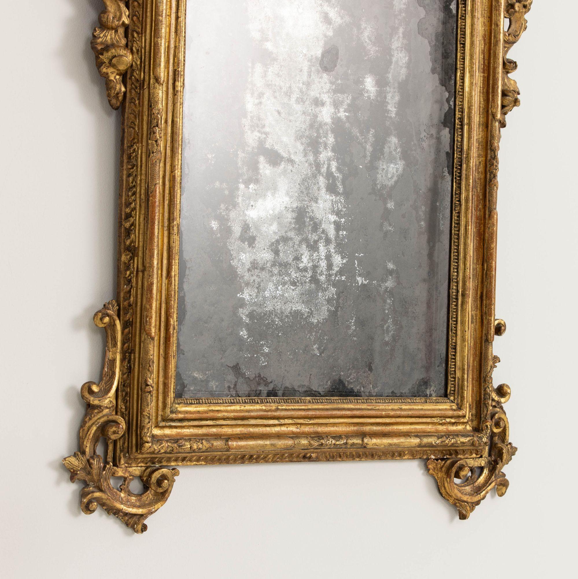 18th c. Italian Baroque Mirror in Original Giltwood with Original Mirror Plates For Sale 7