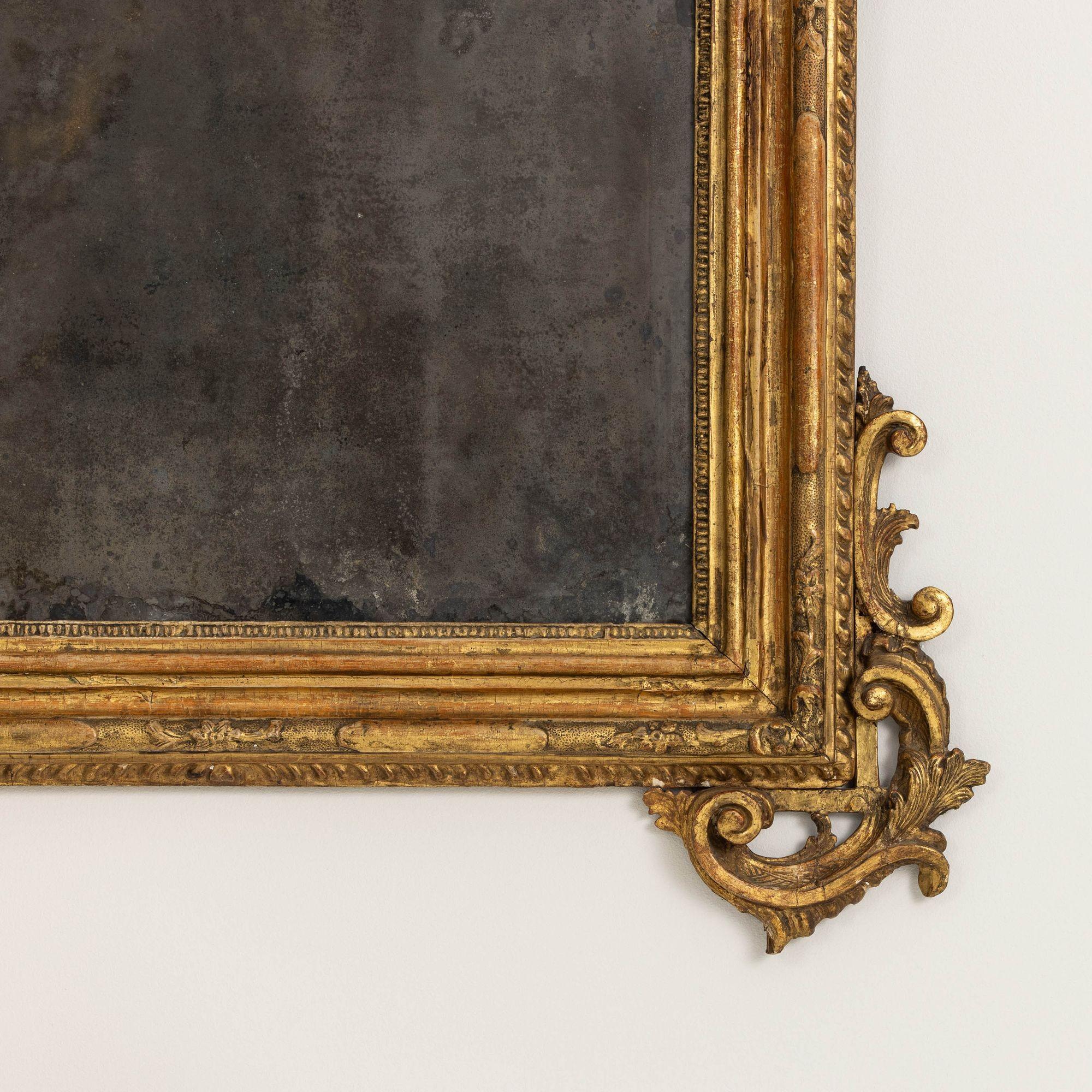 18th c. Italian Baroque Mirror in Original Giltwood with Original Mirror Plates For Sale 2