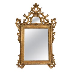 XVIII sec. Specchio barocco italiano in legno dorato originale con lastre di specchio originali