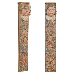 18. Jh. Italienischer Barock Paar geschnitzte und bemalte Wandhalterungen mit Putto-Motiv