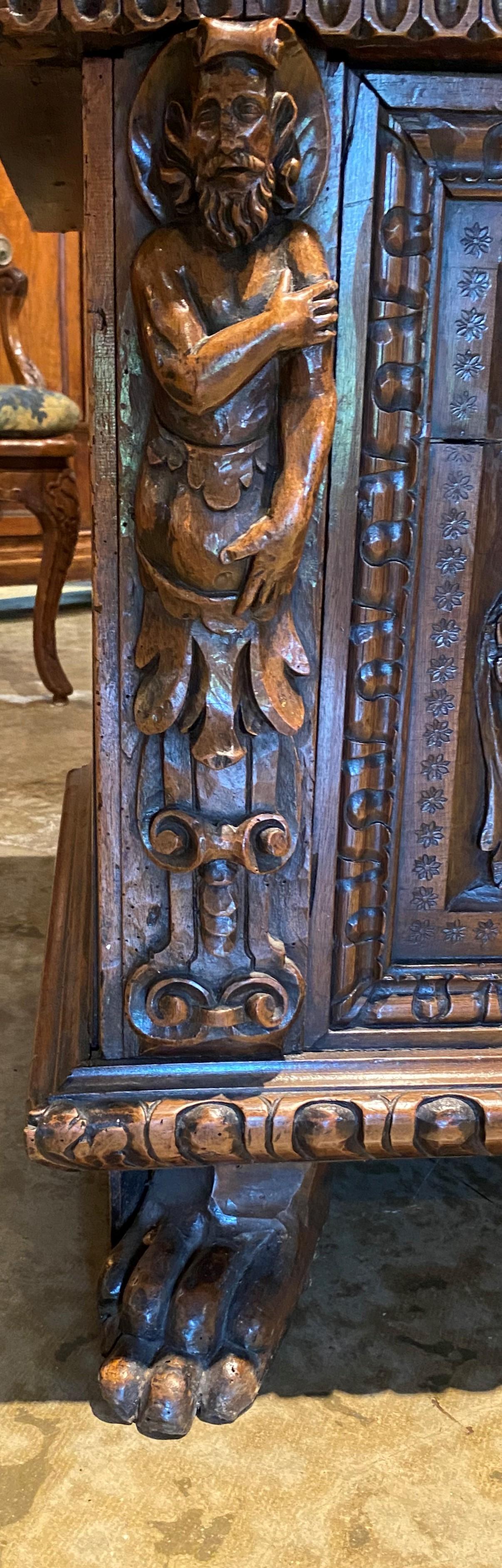 18th c Italian Baroque Style Carved Oak Cassone with Paw Feet 8