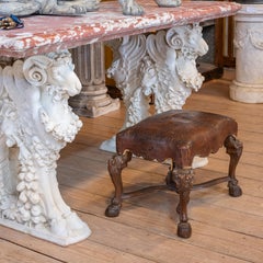 18th C. Italian Baroque Walnut Stool with Hoof Feet and Masks