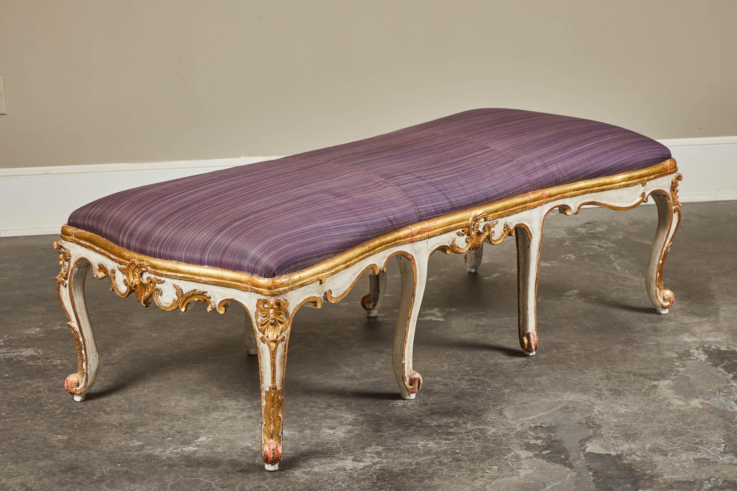 Rococo 18th Century Italian Bench with Horsehair Upholstery