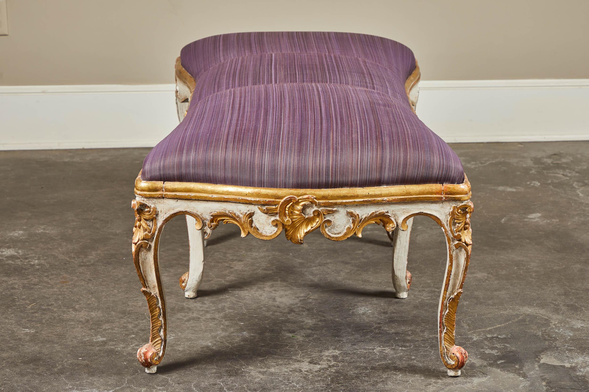 Wood 18th Century Italian Bench with Horsehair Upholstery