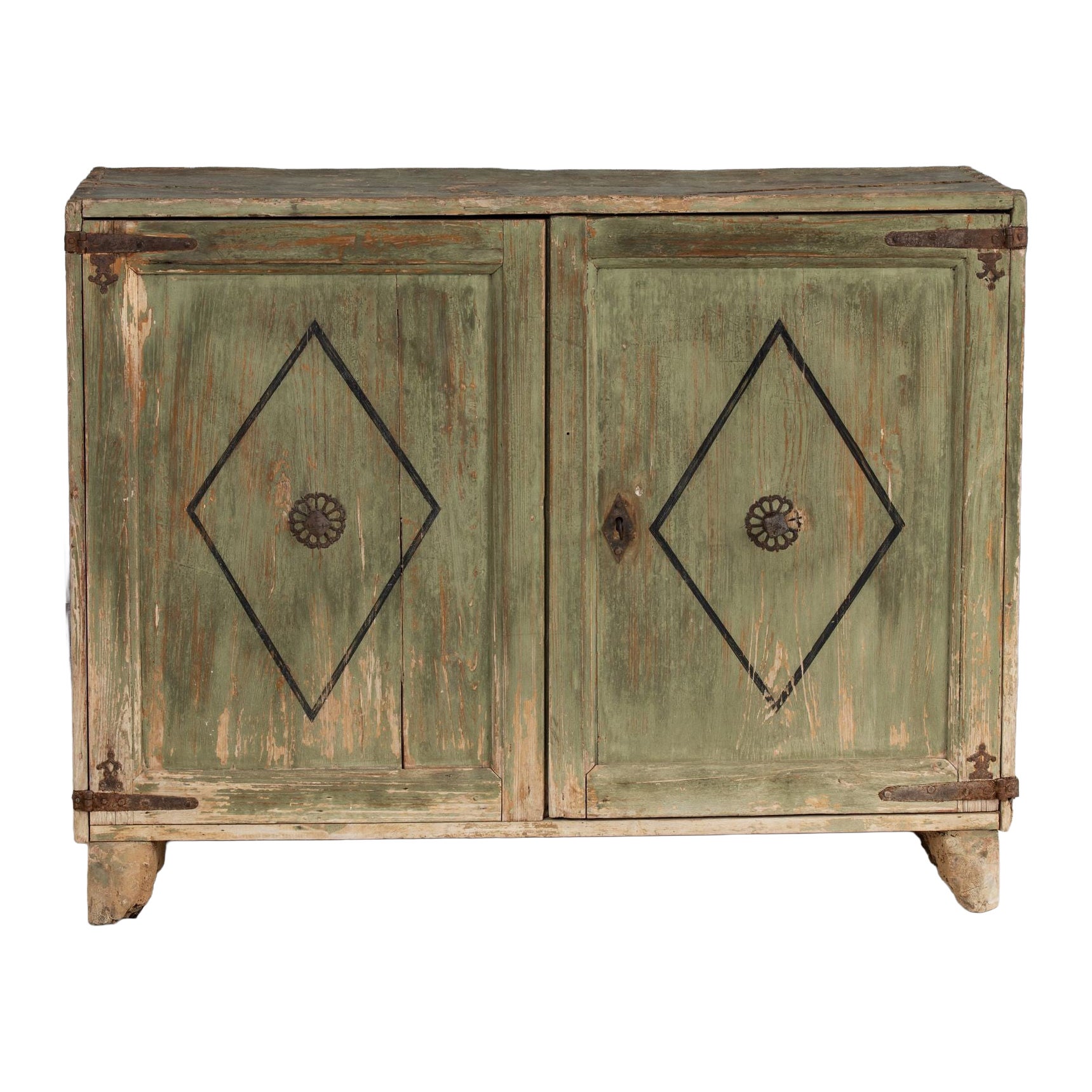 18th c. Italian Buffet with Iron Details in Original Green Paint