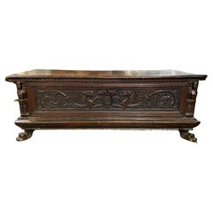 Antique 18th c Italian Carved Cassone with Dragon Decoration and Paw Feet