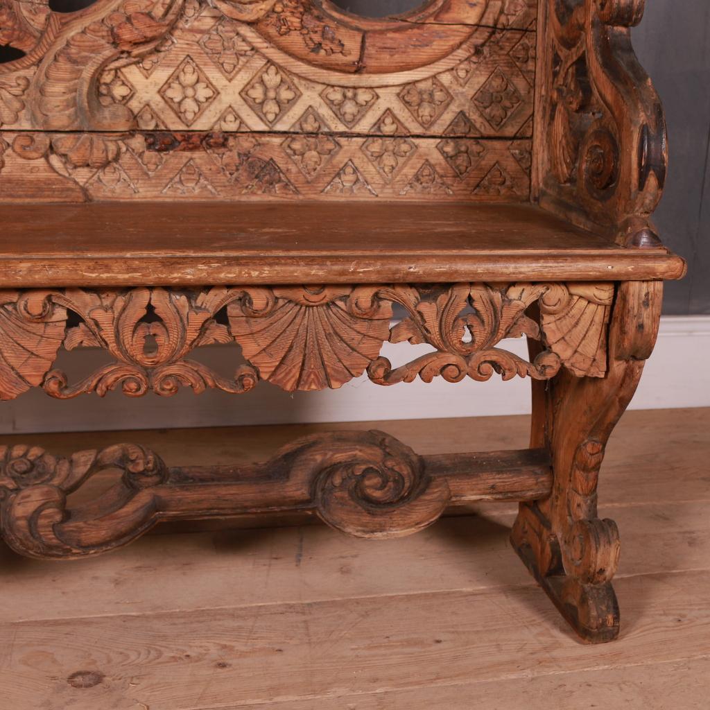 18th C Italian Carved Pine Settle 3