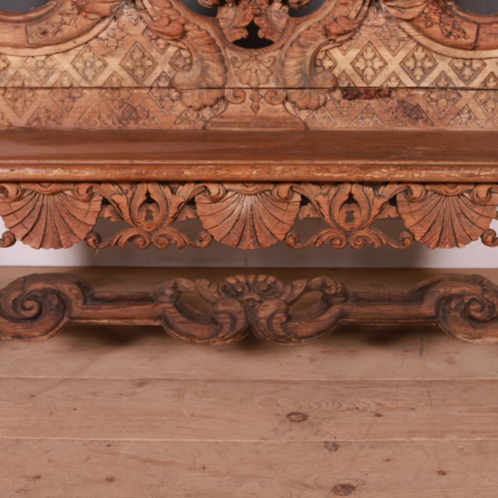 18th C Italian Carved Pine Settle 4