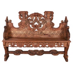 18th C Italian Carved Pine Settle