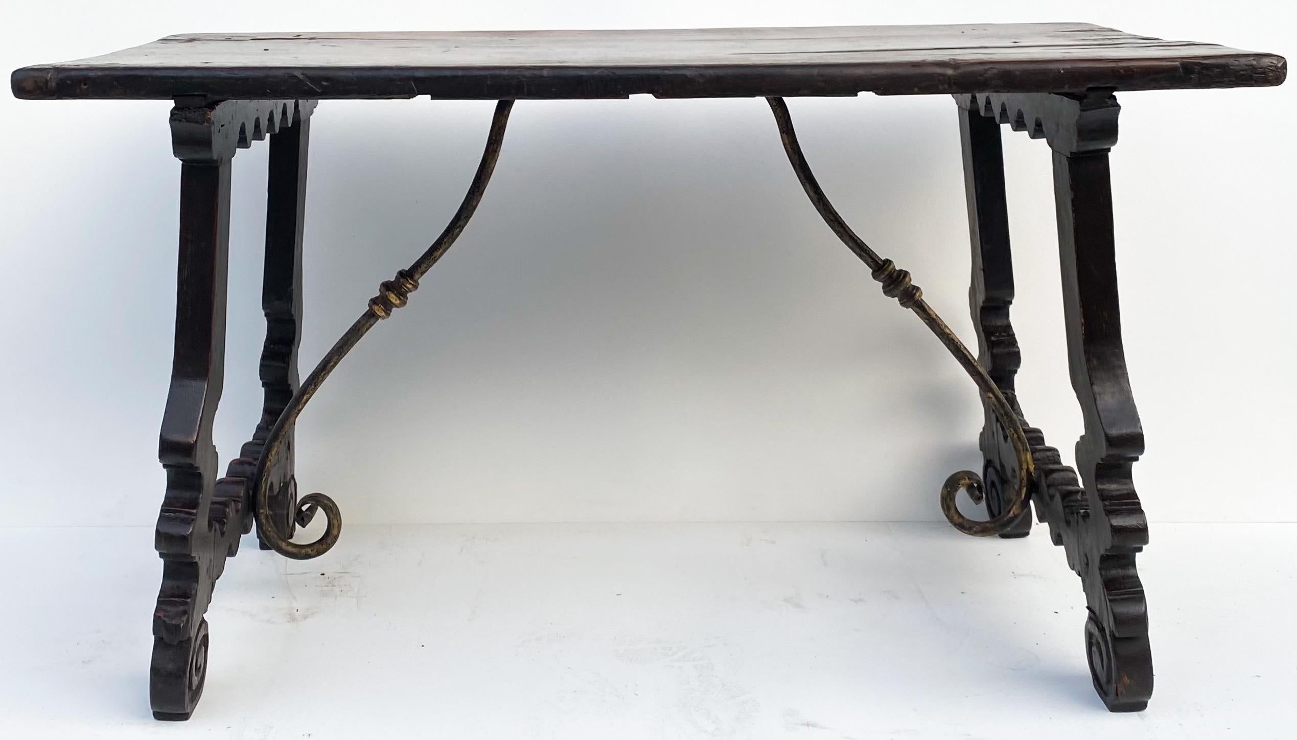 18th Century Italian Carved Walnut Trestle Table with Iron Stretcher In Good Condition In Kennesaw, GA