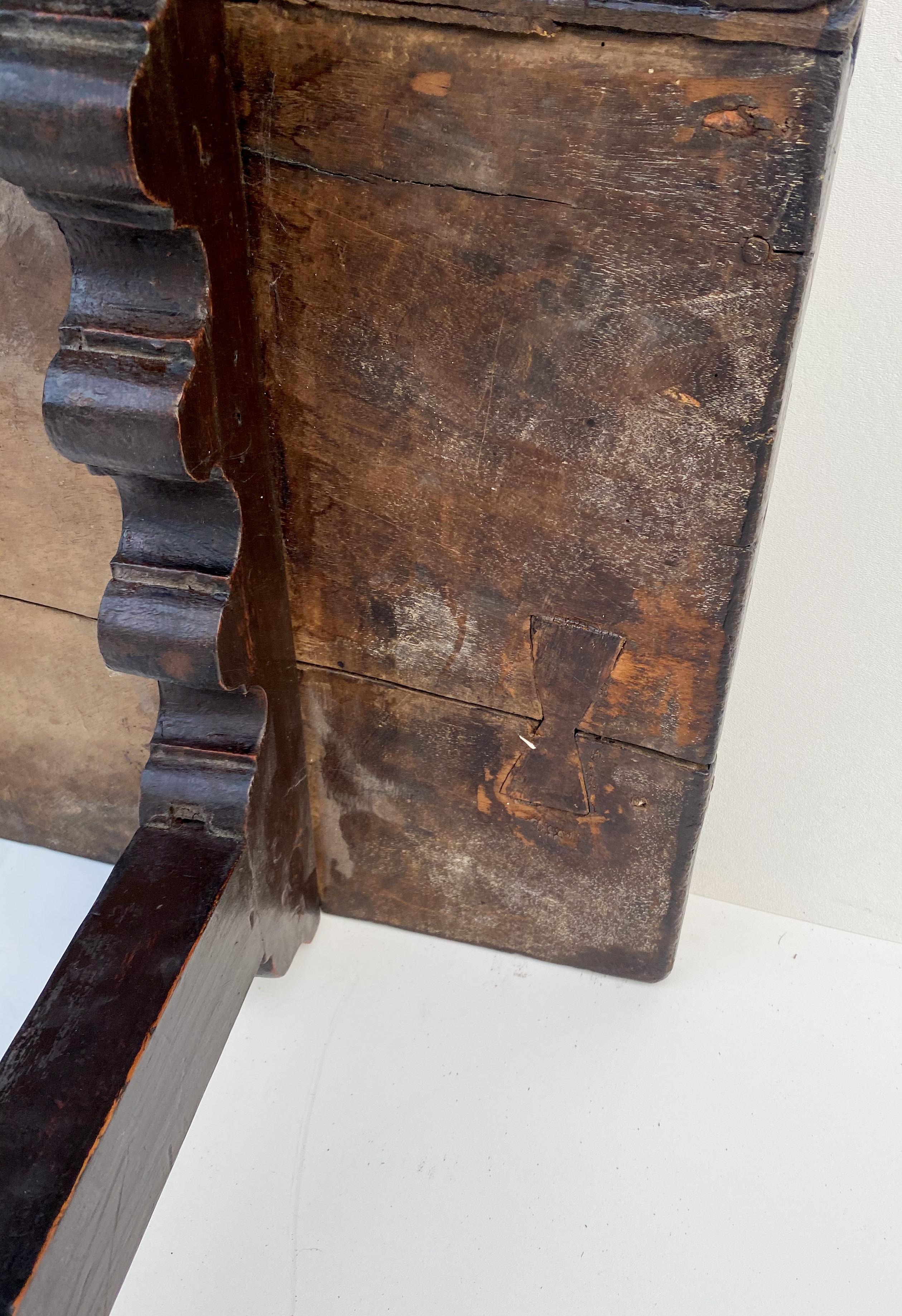 18th Century Italian Carved Walnut Trestle Table with Iron Stretcher 1