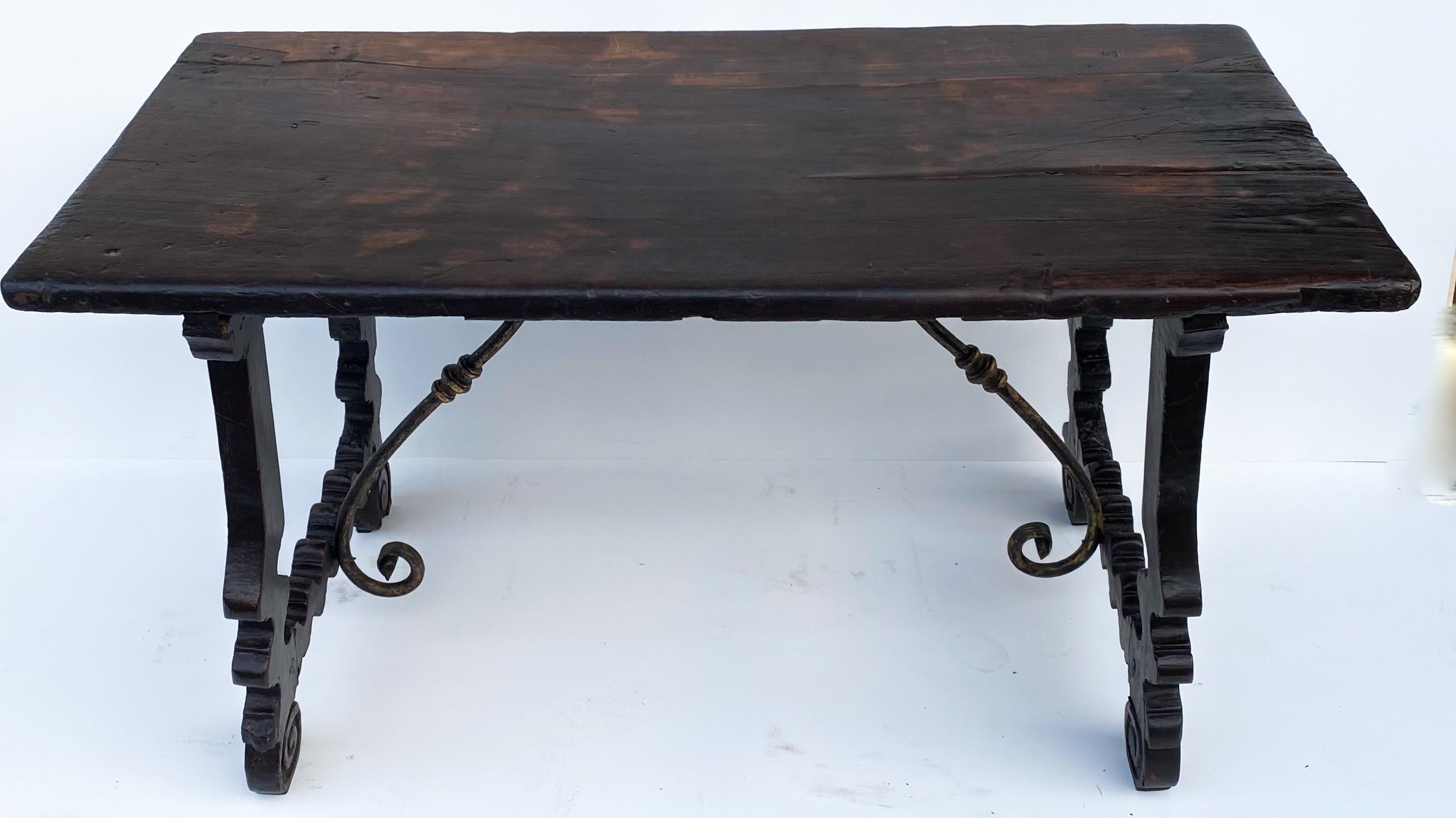 18th Century Italian Carved Walnut Trestle Table with Iron Stretcher 2
