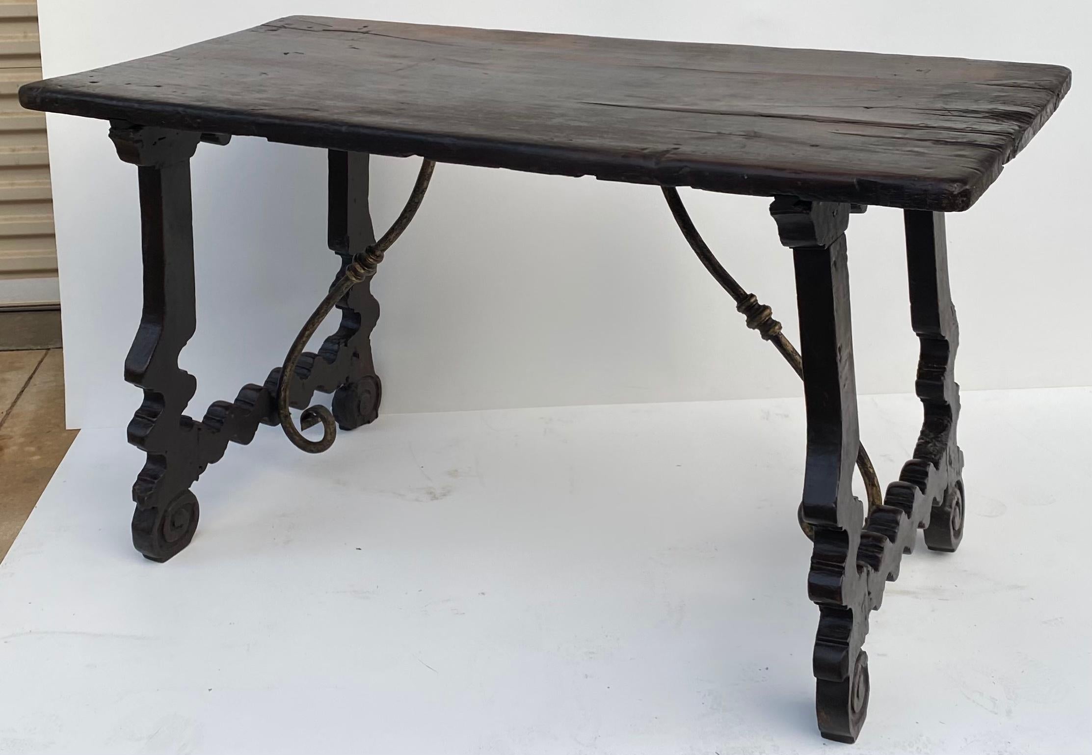 18th Century Italian Carved Walnut Trestle Table with Iron Stretcher 4