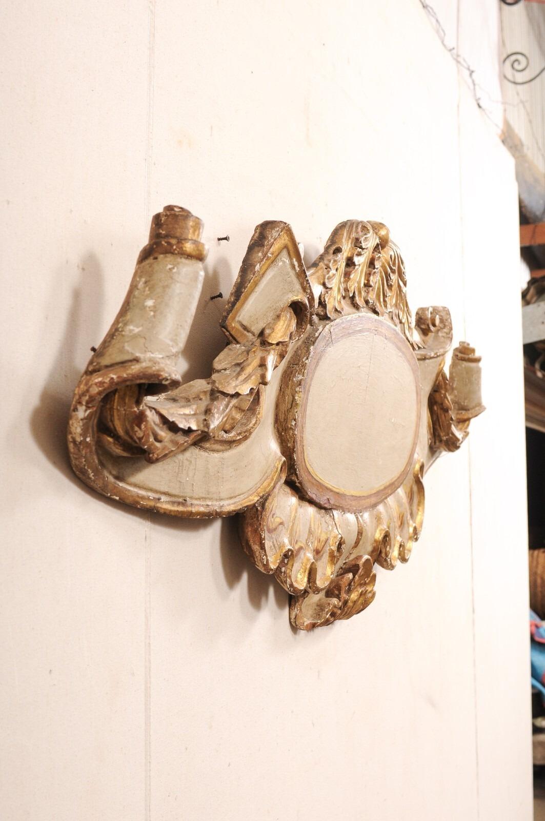 18th C. Italian Carved-Wood Scrolling Cartouche Wall Plaque (5.5 Ft Long) In Good Condition For Sale In Atlanta, GA