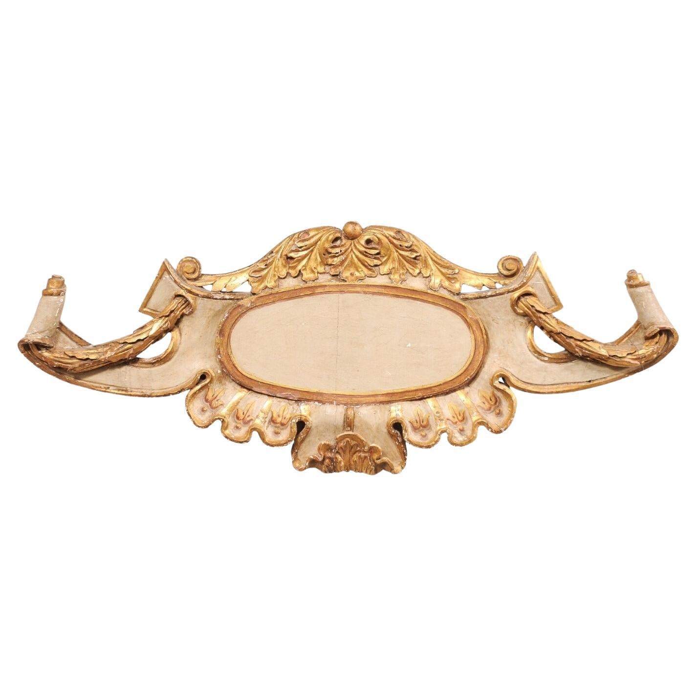 18th C. Italian Carved-Wood Scrolling Cartouche Wall Plaque (5.5 Ft Long) For Sale