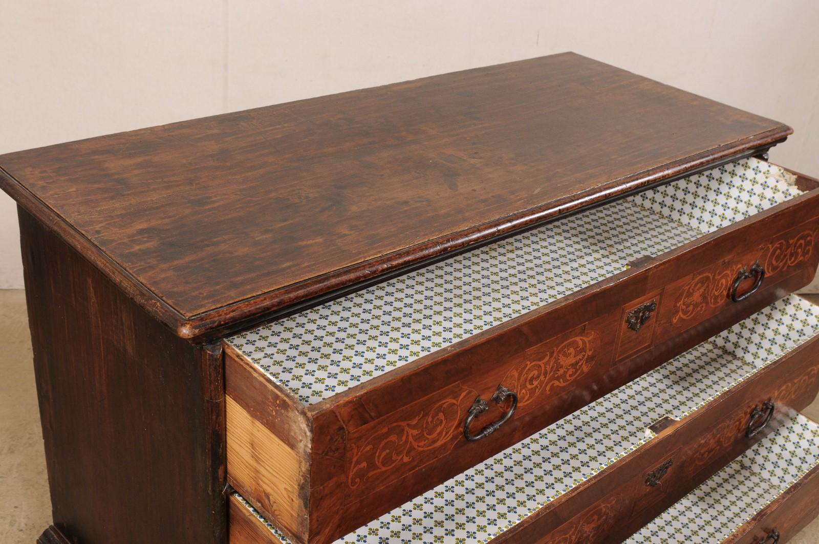 18th Century 18th C. Italian Chest w/Exquisite Inlay Designs and the Original Hardware For Sale