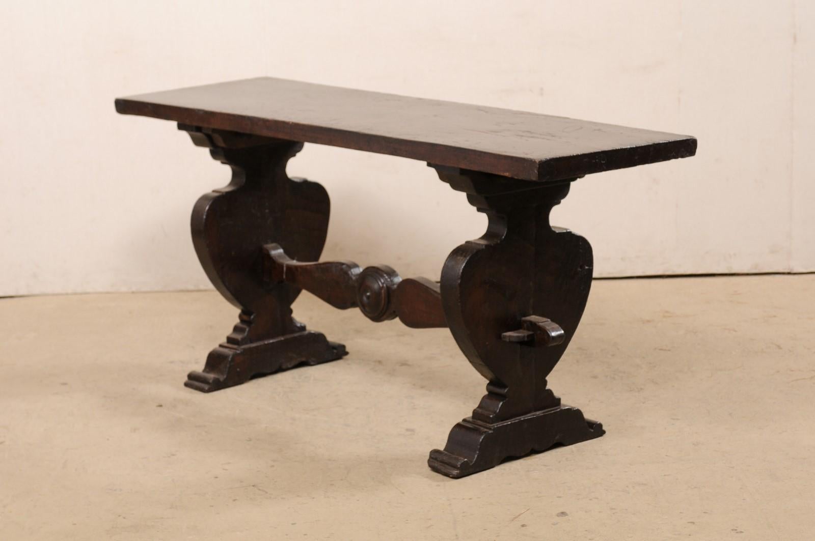 18th C. Italian Console Raised on Urn-Carved Trestle Legs 'or a Great Desk!' For Sale 5