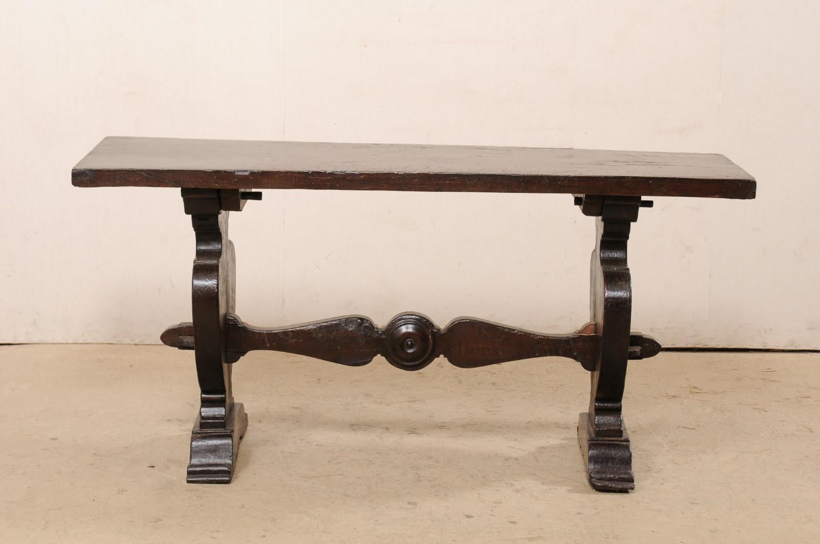 18th C. Italian Console Raised on Urn-Carved Trestle Legs 'or a Great Desk!' For Sale 6