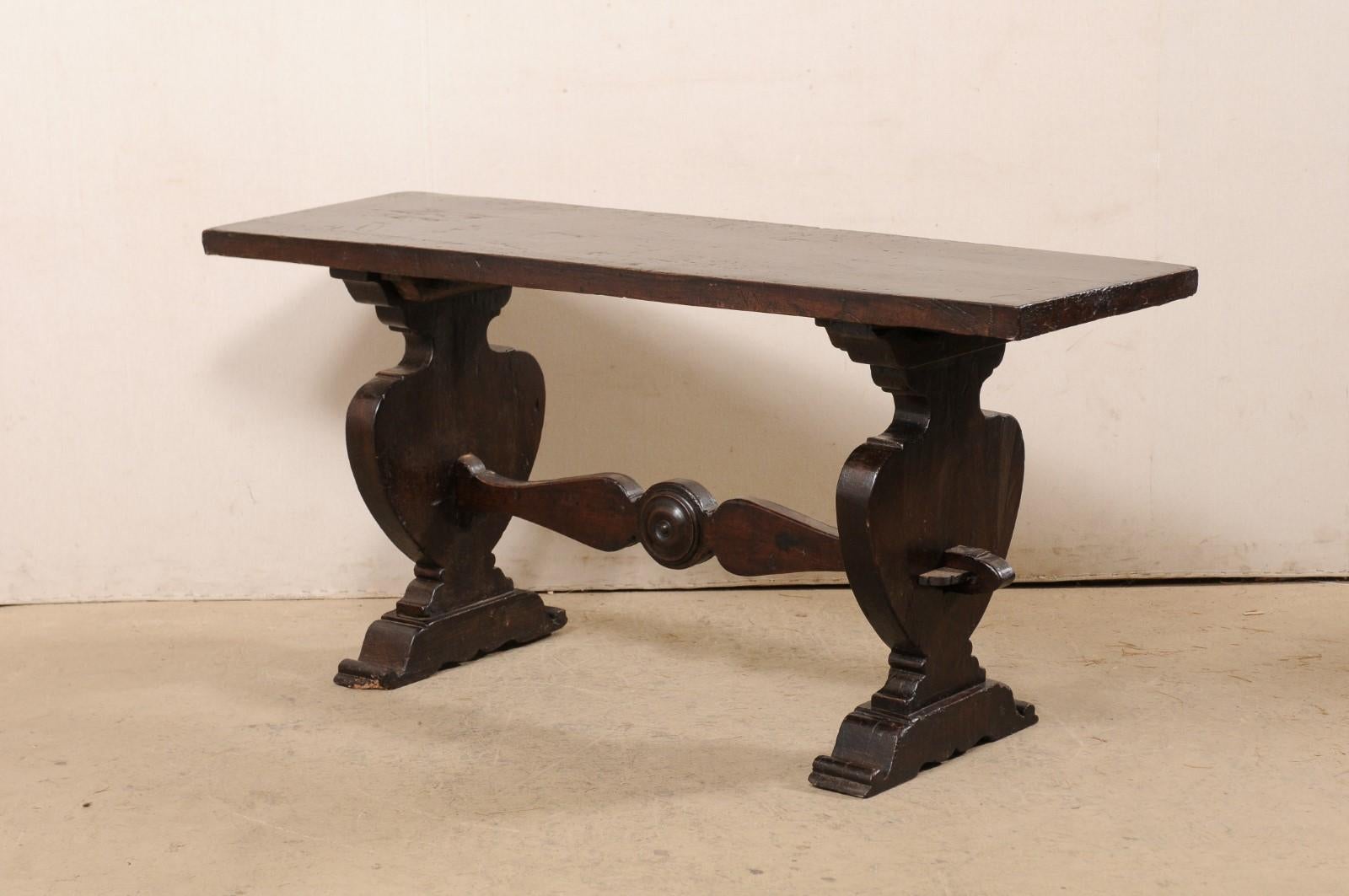 18th C. Italian Console Raised on Urn-Carved Trestle Legs 'or a Great Desk!' For Sale 1
